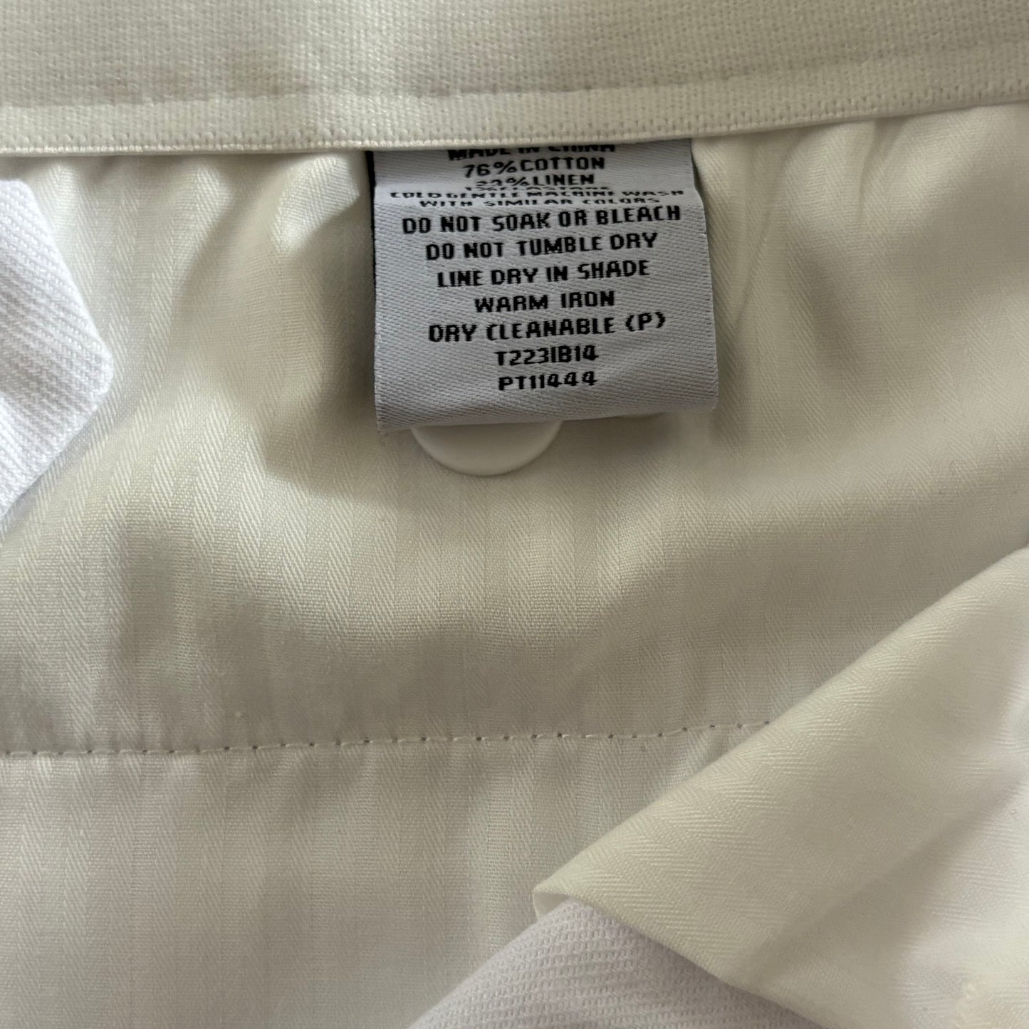 Tarocash Men’s Linen Pants White Sz 44-inch Waist Dune Slim Stretch Zip Fly NWT