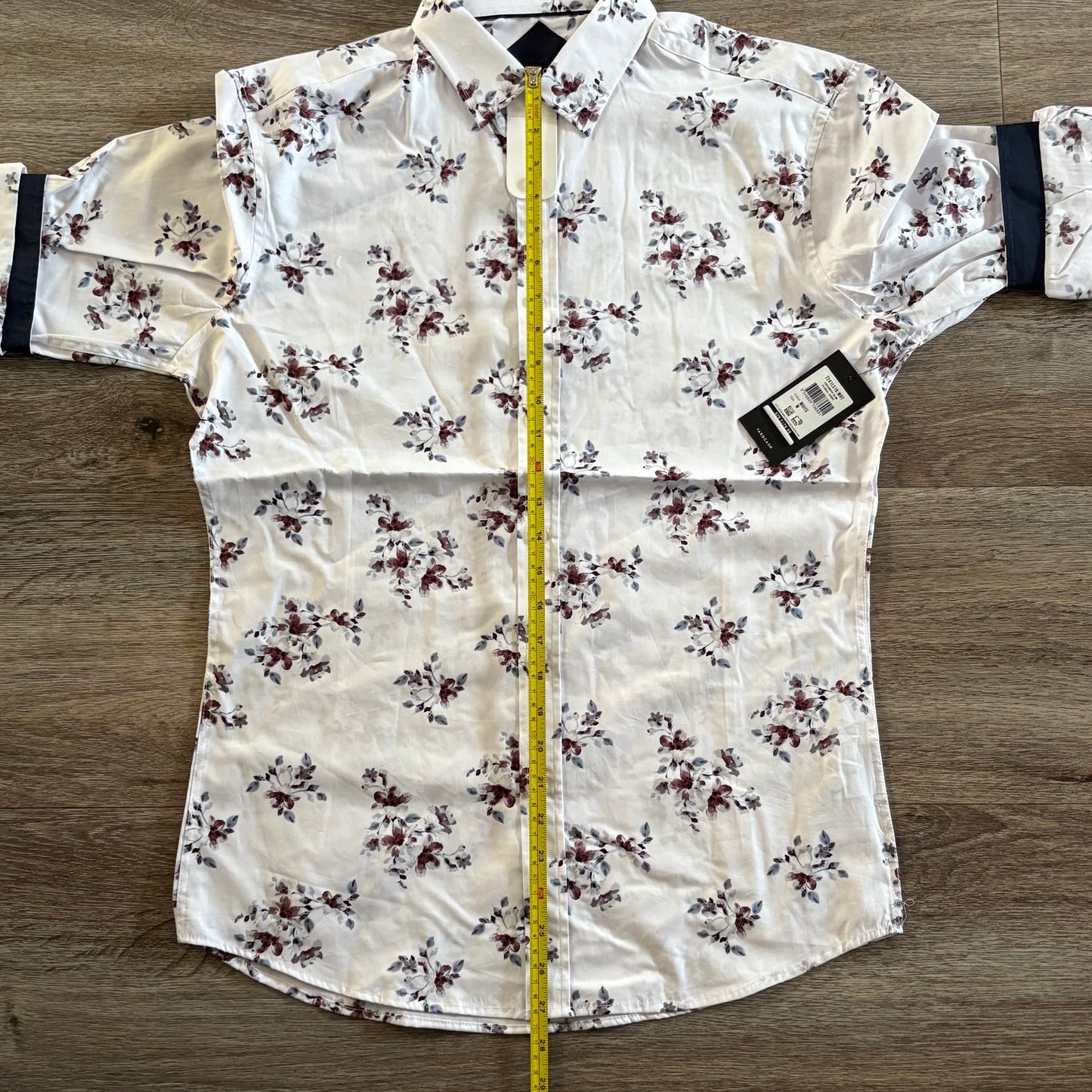 Tarocash Shirt Men's Casual Medium Short Sleeve Slim Fit White Floral Pattern Collared NWT