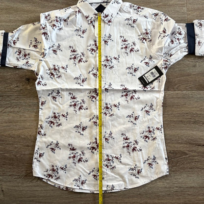 Tarocash Shirt Men's Casual Medium Short Sleeve Slim Fit White Floral Pattern Collared NWT