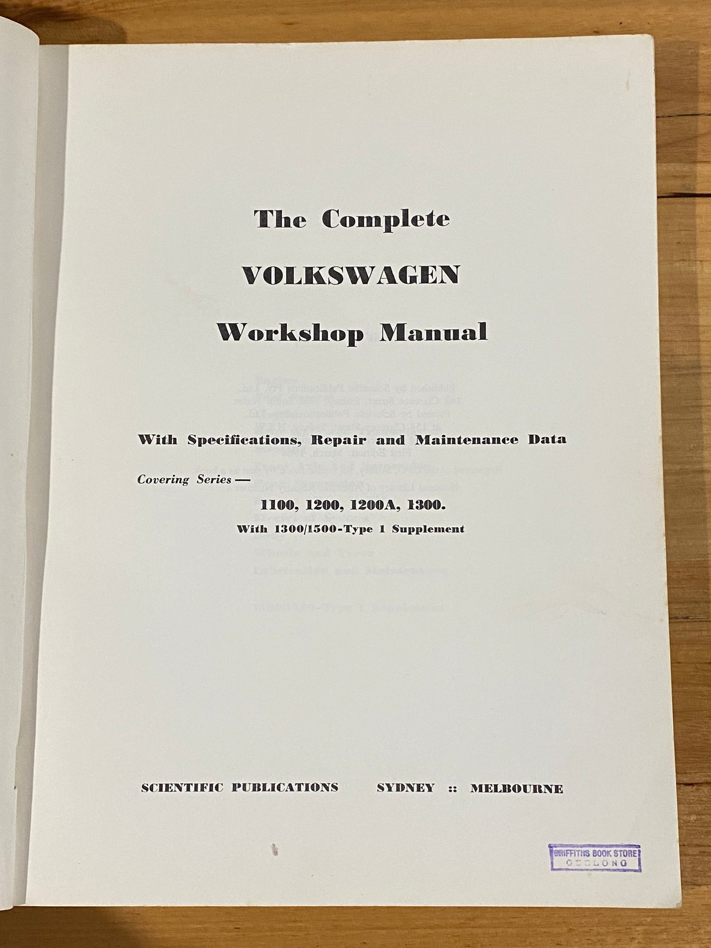 The Complete Volkswagen Workshop Manual First Edition 1968 Softcover GD