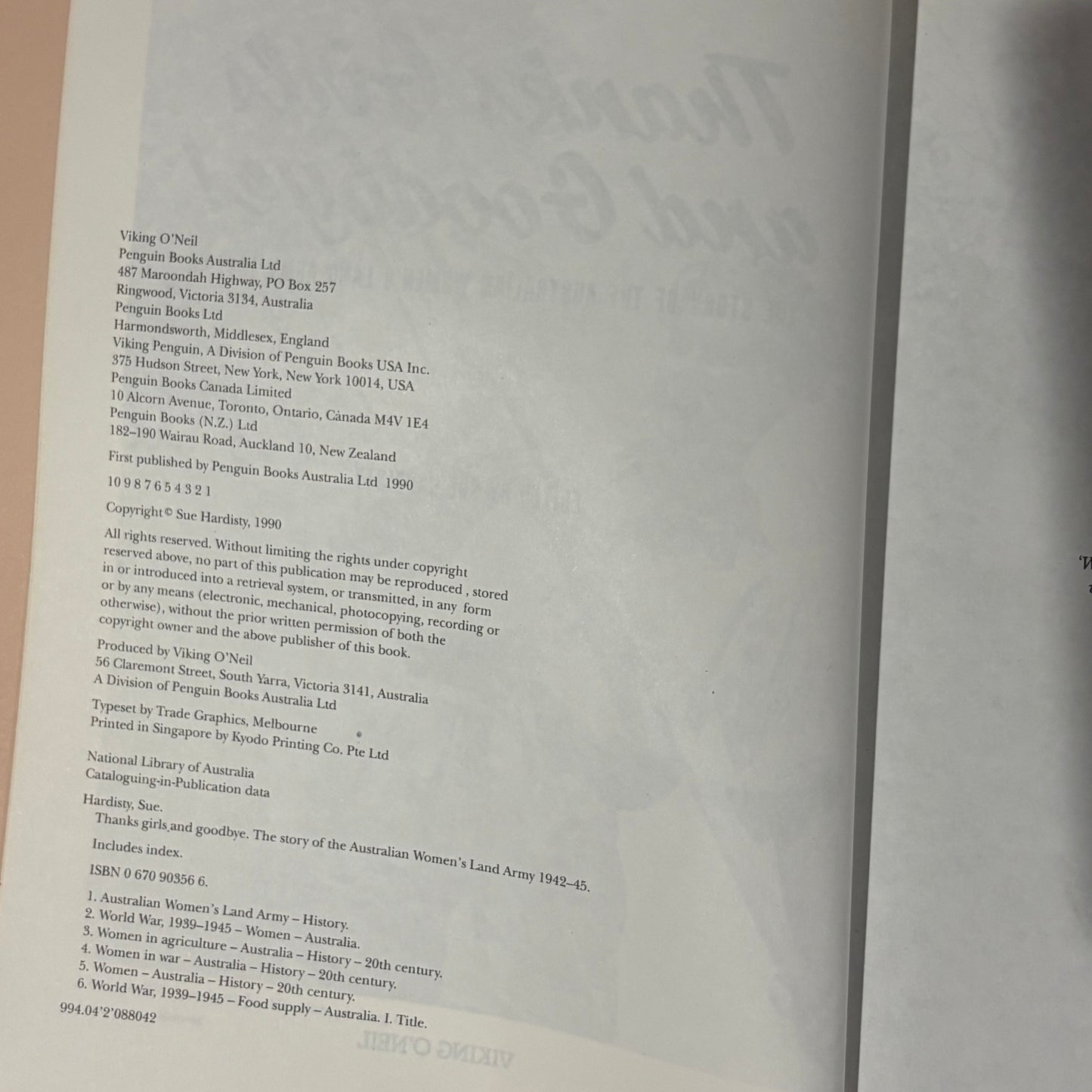 Thanks Girls and Goodbye Australian Women's Land Army Paperback 1990 GD