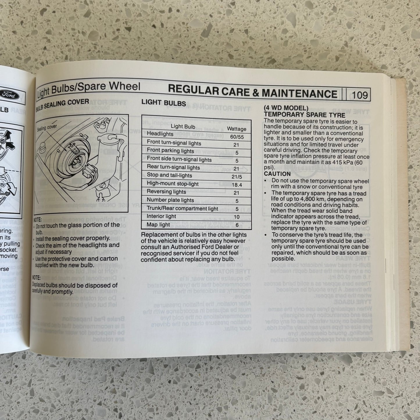 Ford Laser Owner's Manual and 1996 Model RHD Wiring Diagram Paperback GD