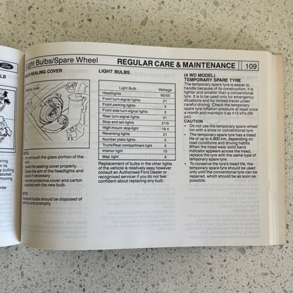 Ford Laser Owner's Manual and 1996 Model RHD Wiring Diagram Paperback GD