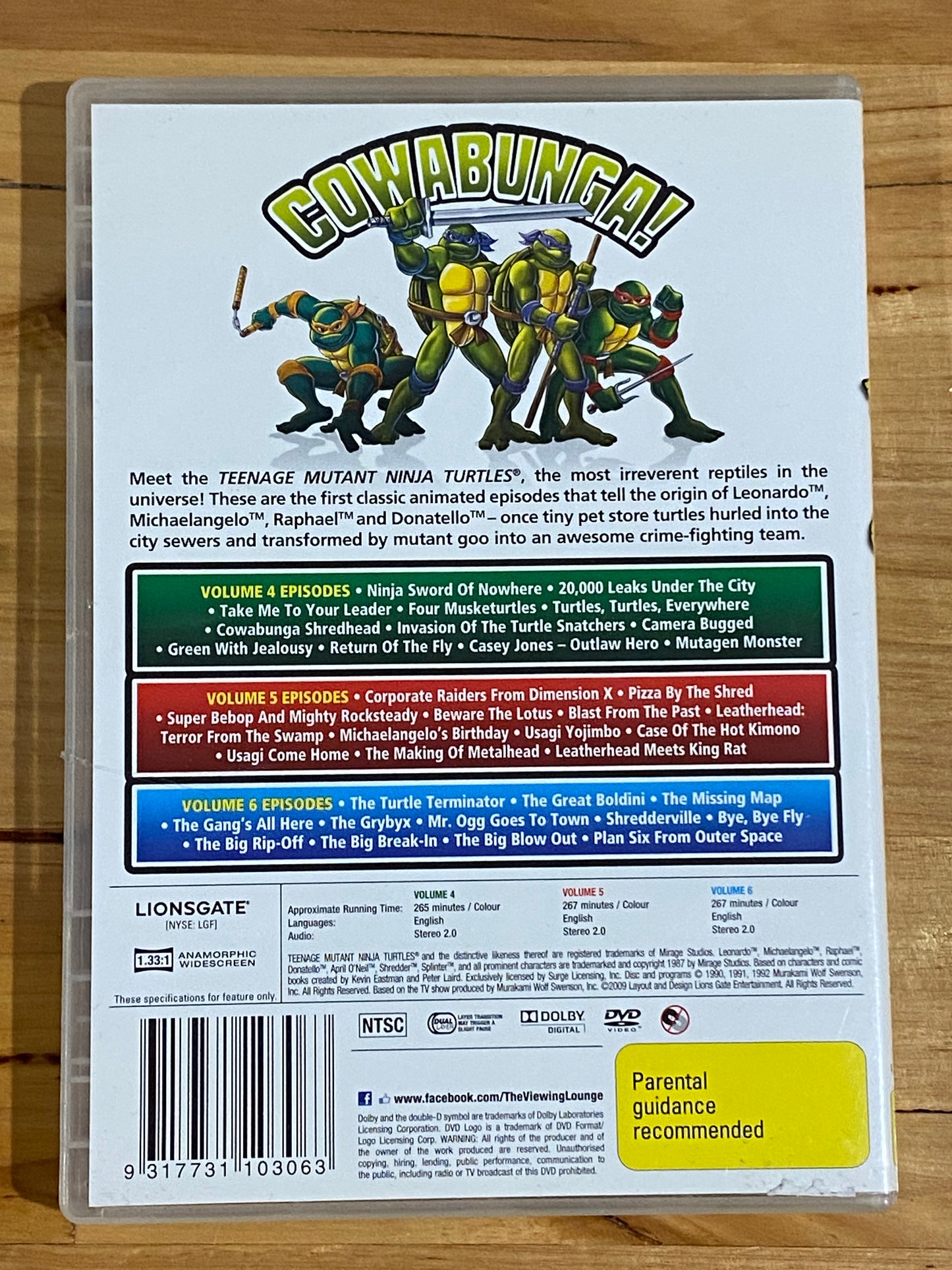 Teenage Mutant Ninja Turtles Volume 1-6 DVD 3-Disc Sets PAL 4 VGC