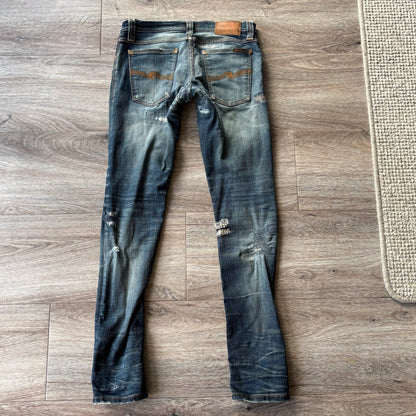 Nudie Jeans Womens Distressed W 28 L 32 Blue Denim Skinny
