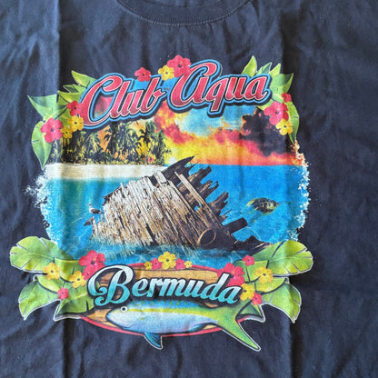 Club Aqua Fruit Of The Loom T-Shirt Black Short Sleeve Size XL