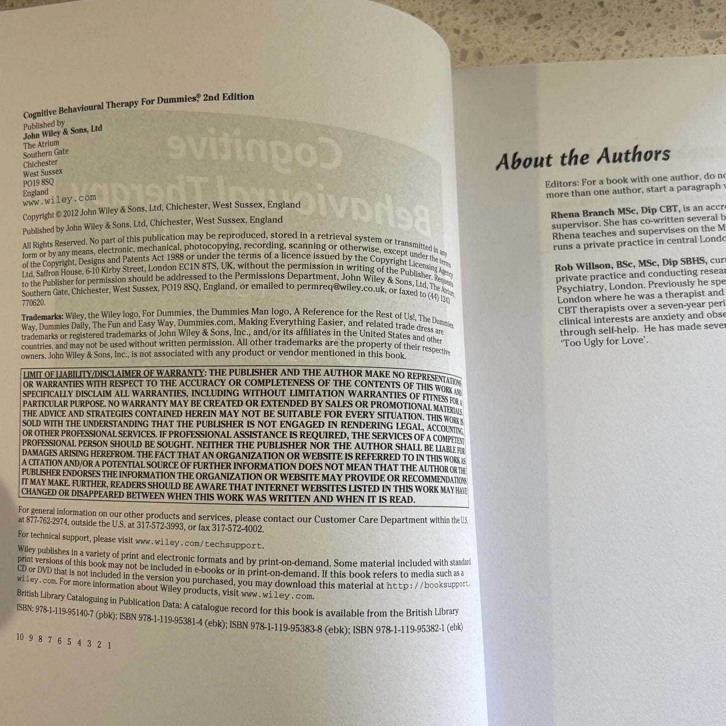 Cognitive Behavioural Therapy Workbook For Dummies 2nd Edition VGC