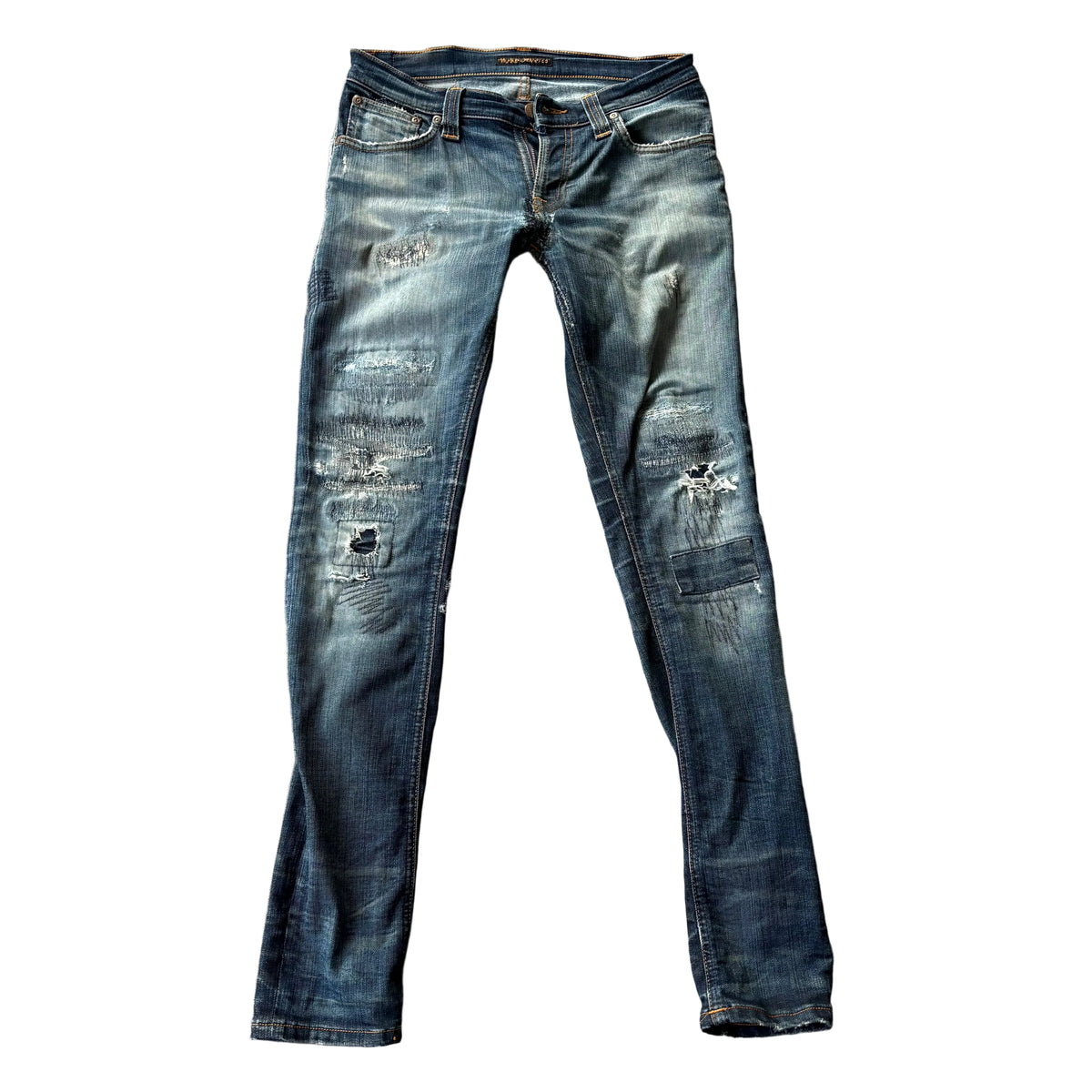Nudie Jeans Womens Distressed W 28 L 32 Blue Denim Skinny