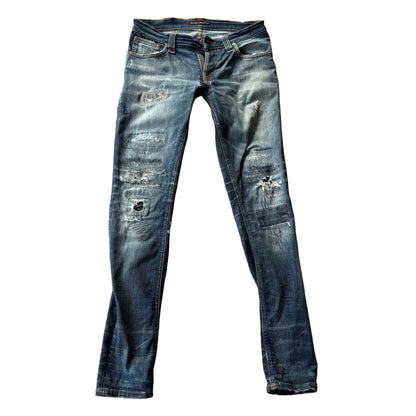 Nudie Jeans Womens Distressed W 28 L 32 Blue Denim Skinny
