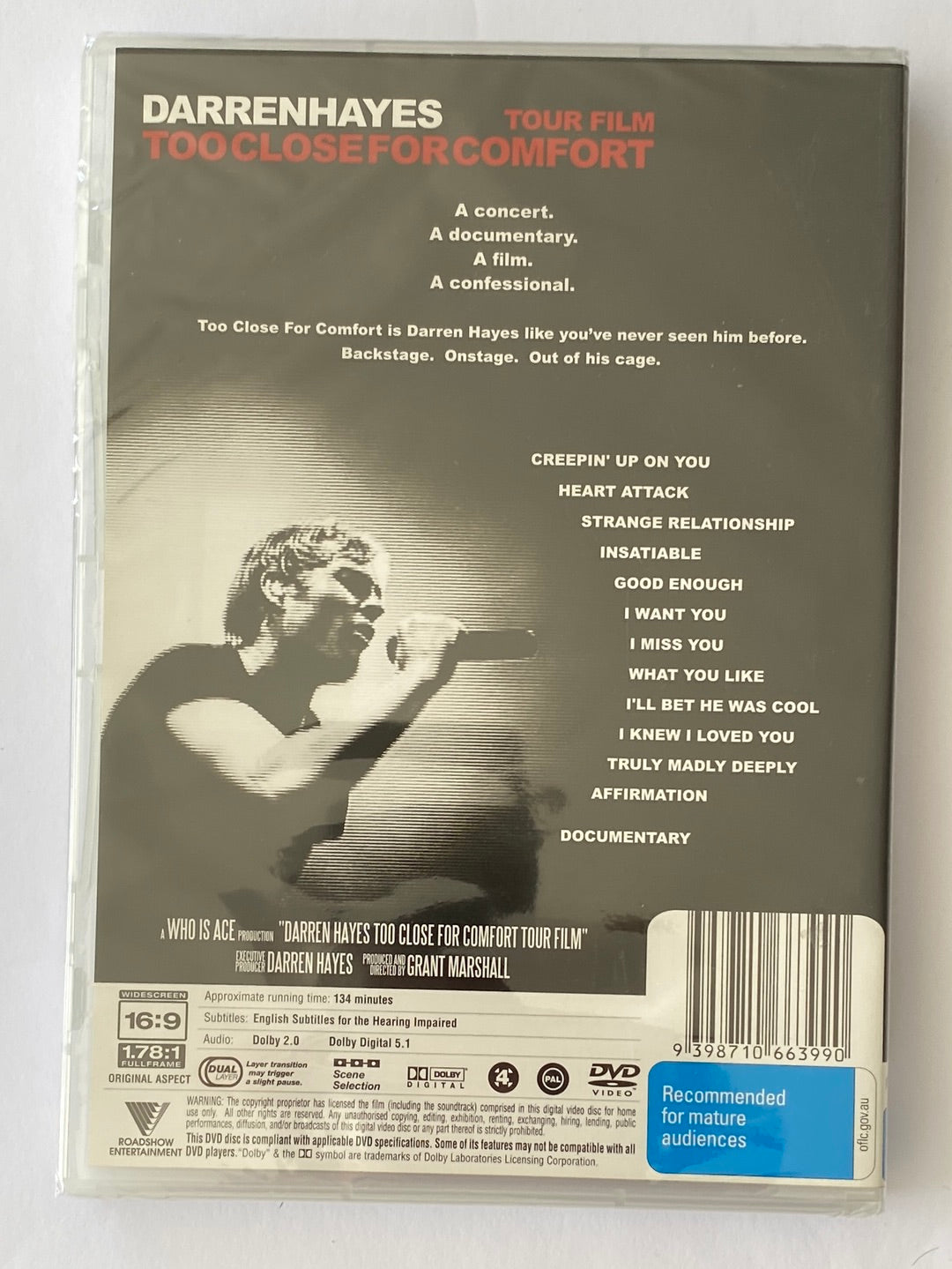 Darren Hayes Too Close for Comfort Tour DVD PAL 4 Brand New Sealed