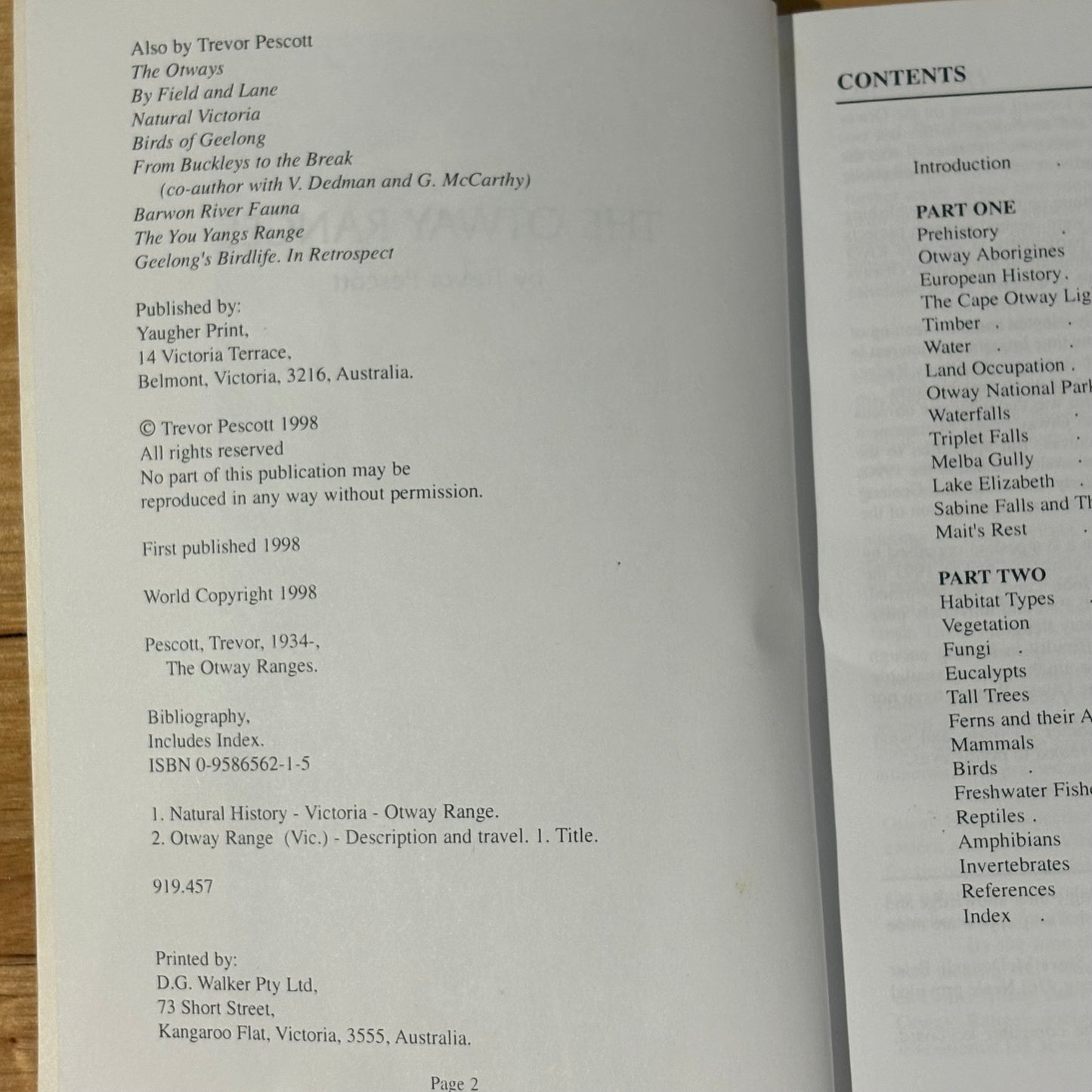 The Otway Ranges by Trevor Pescott Paperback 1998 GD