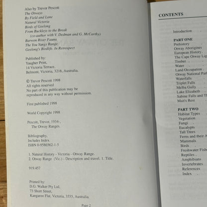 The Otway Ranges by Trevor Pescott Paperback 1998 GD