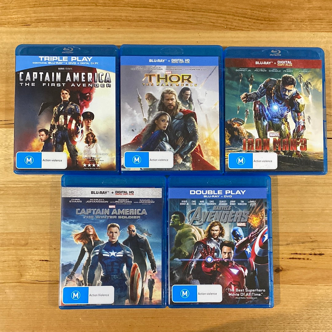 Marvel Universe Blu-ray 5 Movie Bundle Iron Man Thor Captain America VGC