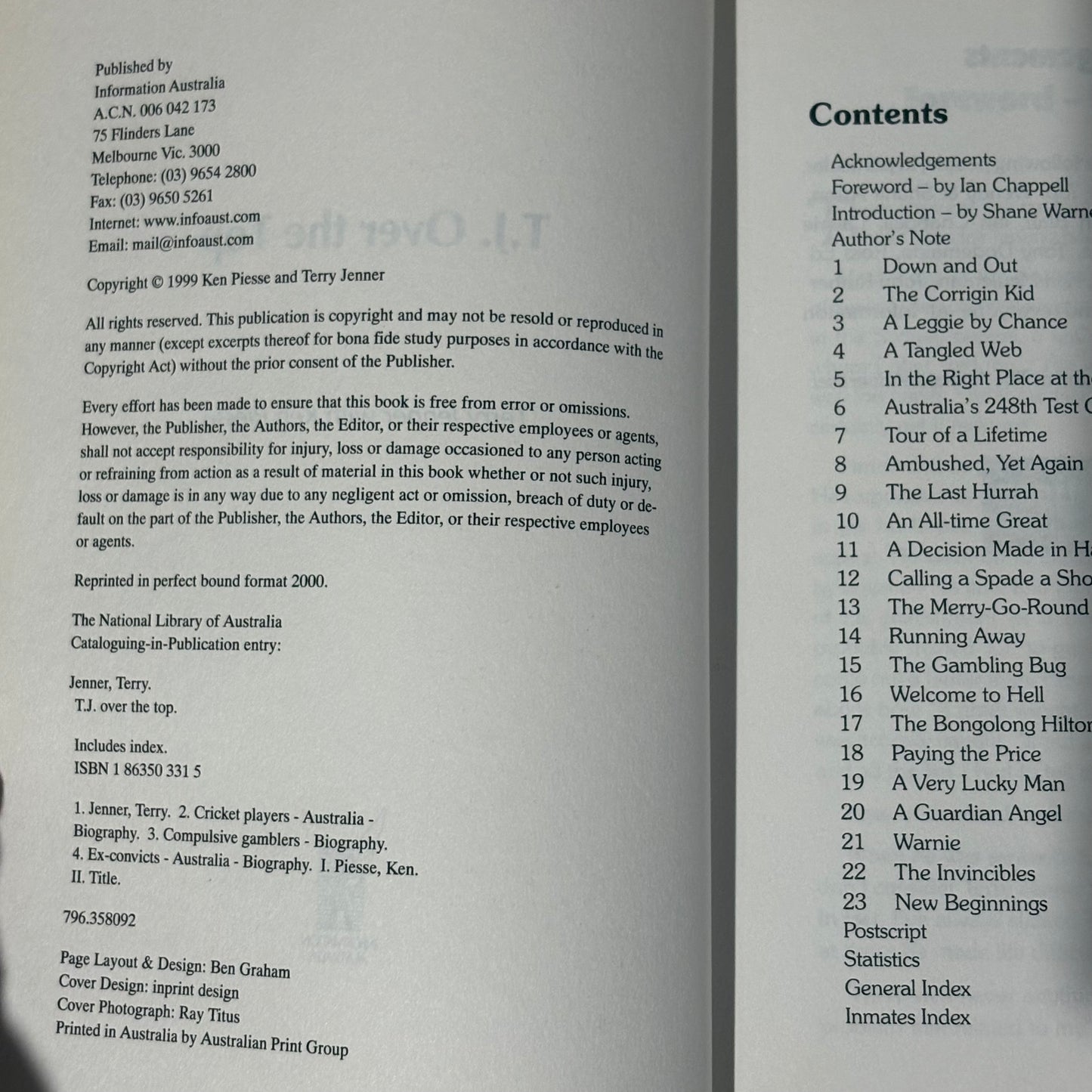 T.J. Over The Top Terry Jenner Biography Paperback GD