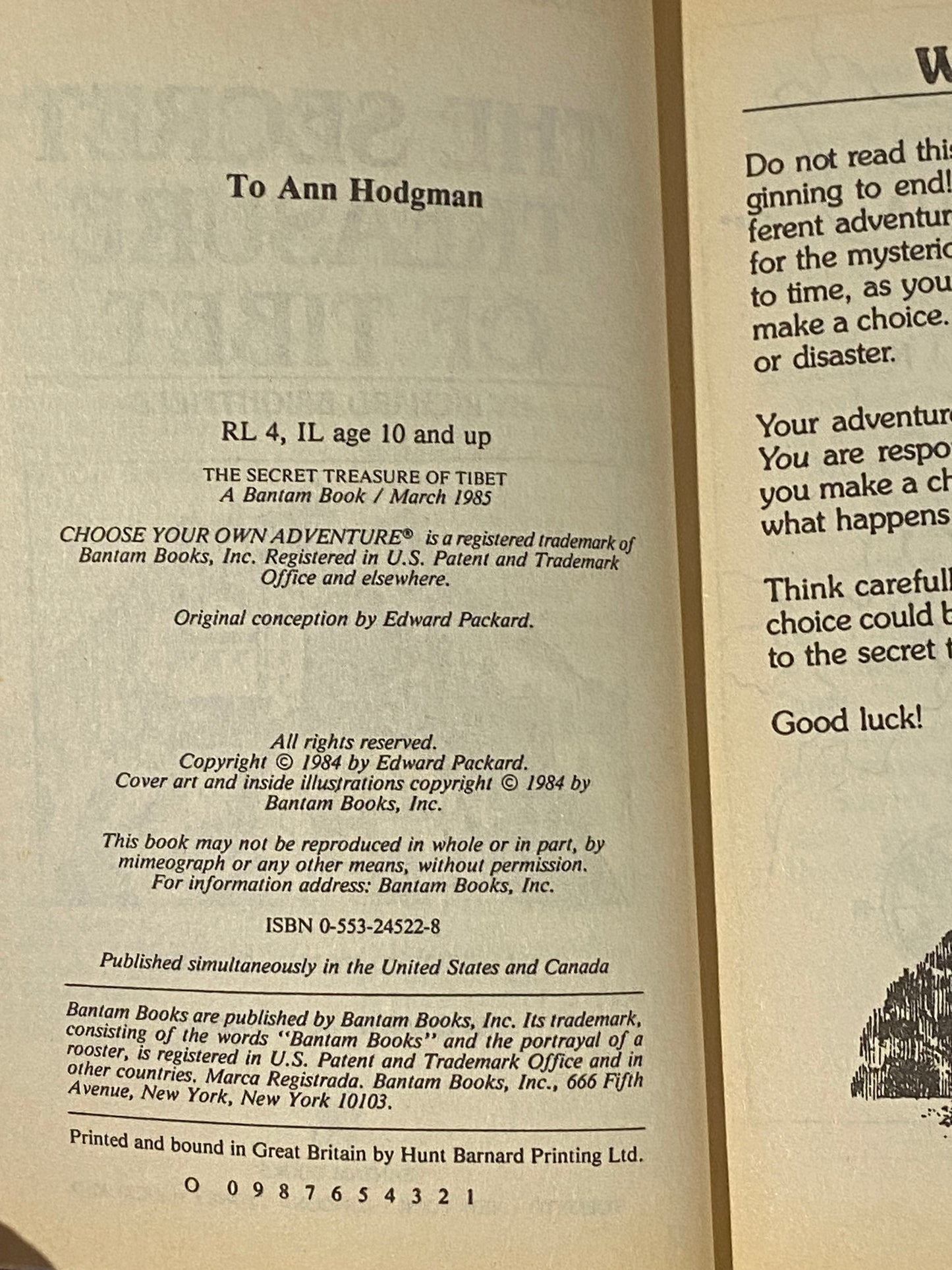Choose Your Own Adventure 36 The Secret Treasure of Tibet Paperback 1985 VGC