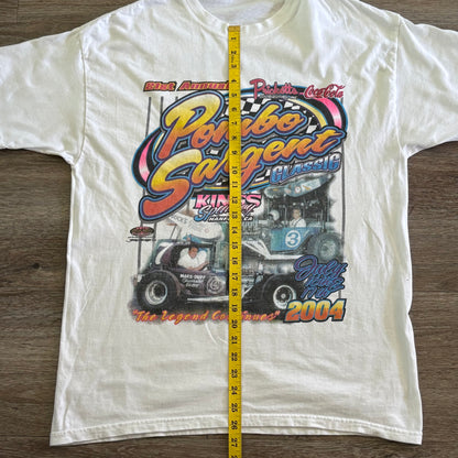 NASCAR T-Shirt Pombo Sargent Classic Men's White Short Sleeve Sz 44 Vintage