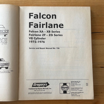 Gregory's Service and Repair Manual Falcon Fairlane 72-76 Softcover GD