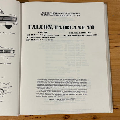 Gregory's Service and Repair Manual Falcon XR-XT-XW-XY Fairlane ZD V8 Hardcover GD
