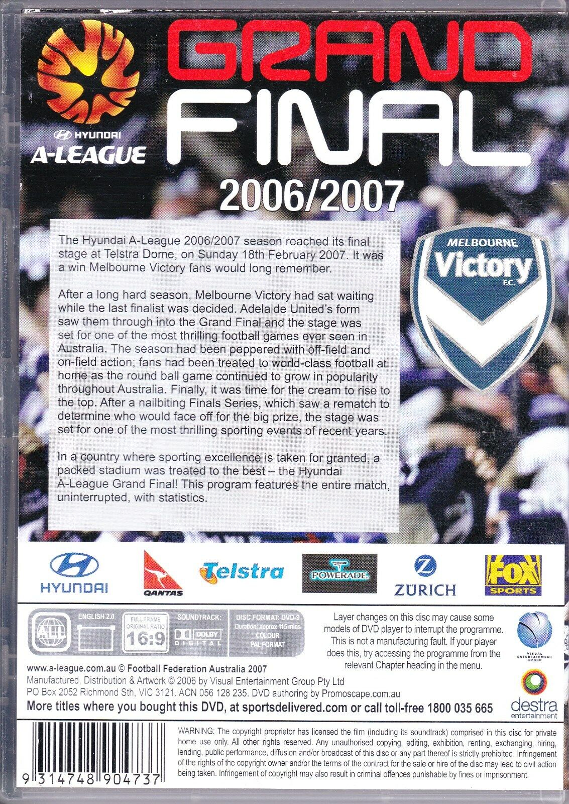 A-League Grand Final 2006-2007 DVD Melbourne Victory Brand New Sealed